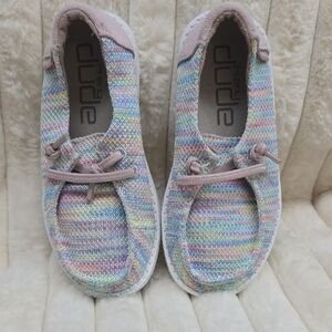 Hey Dude Kids Pastel Multi Knit Slip-Ons in Pink Trim